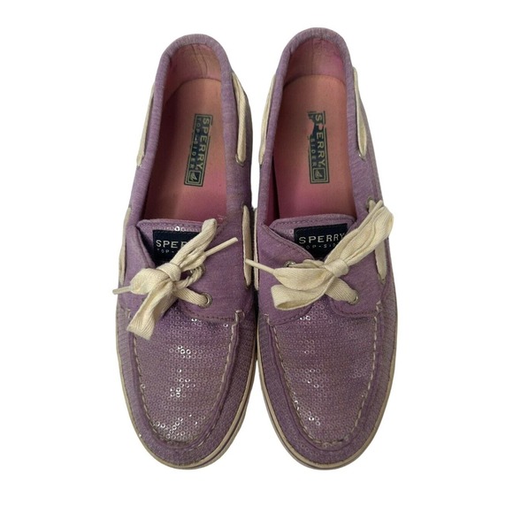 Sperry Women's Top-Sider Purple Lavender Sequin Lace Up Boat Shoes Size 8.5 - Picture 2 of 8